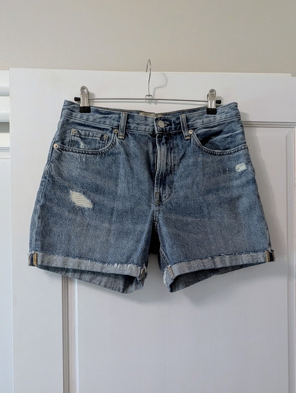 Everlane Distressed Denim Shorts - Light Blue